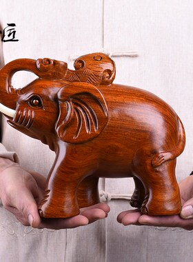 花梨木质雕大象摆件木制一对象实木头客厅玄关酒柜装饰红木工艺品