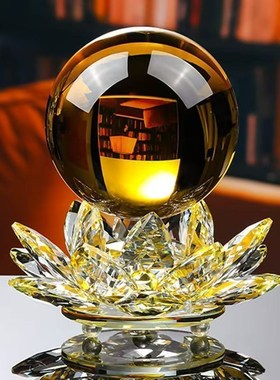 转运莲花水晶球旋转水晶球自动旋转水晶摆件