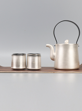 新中式陶瓷刷银茶壶茶具茶盘摆件别墅酒店样板房客厅茶几软装饰品