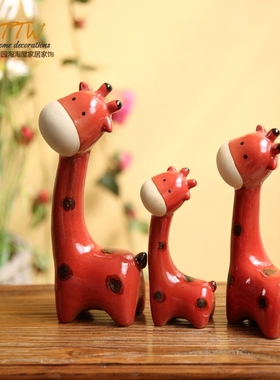 幸福小鹿陶瓷摆件 花园摆件  样板间儿童软装饰美式