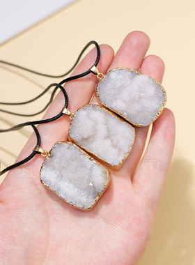 天然水晶玛瑙晶洞切片吊坠