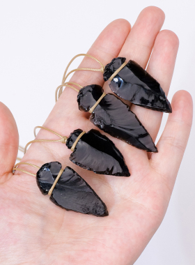 天然水晶原石黑曜石匕首吊坠