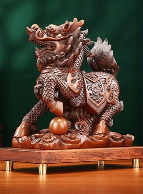 紫铜《瑞兽麒麟》一对摆件家居装饰品玄关办公室中式开业乔迁礼品