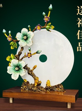 新中式兰花平安扣玄关摆件乔迁新居礼品客厅电视柜玉石珐琅彩装饰