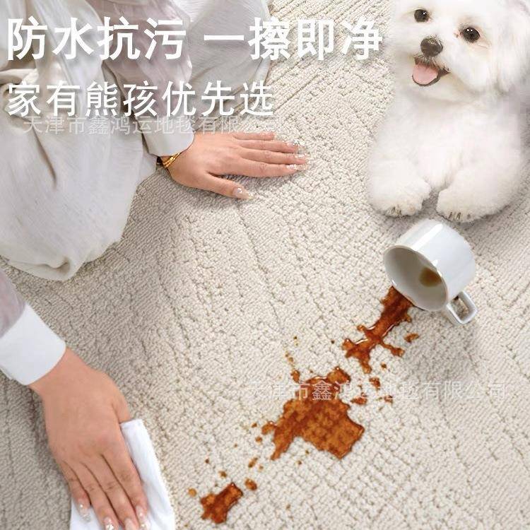 现代极简客厅地毯素色米色纯色轻奢高级茶几毯卧室防水抗菌免打理 - 图1