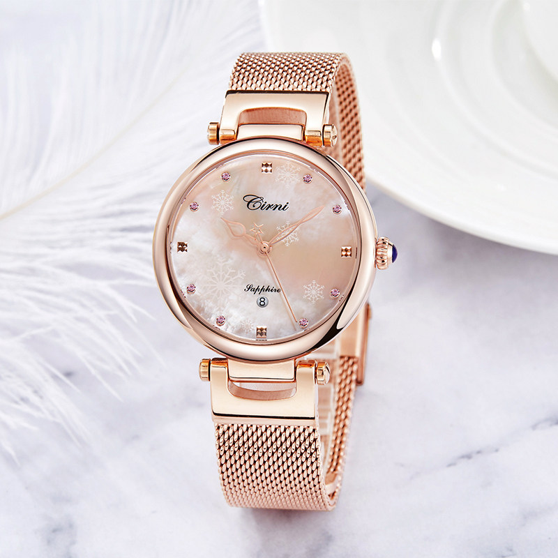 新款正品女士石英贝母盘简约手表 cirni西亚尼西时尼国产腕表