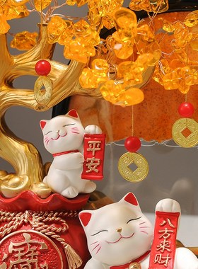 招财猫发财树流沙画摆件开业礼物店铺前台装饰品客厅新居乔迁礼物