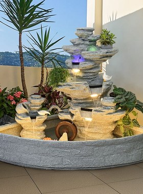 大型假山流水喷泉客厅风水轮招财摆件室内鱼池循环水造景观加湿器