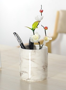 窑变釉创意时尚文具毛笔圆珠笔铅笔多功能复古办公圆形陶瓷笔筒