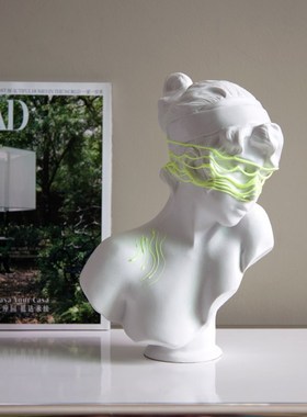 艺术创意绿色线条蒙眼女孩雕塑摆件客厅电视柜装饰品陈列装置软装