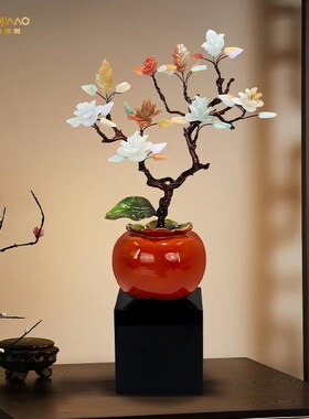 新中式翡翠事事柿柿如意桌面摆件乔迁新居礼物摆件客厅玄关工艺品