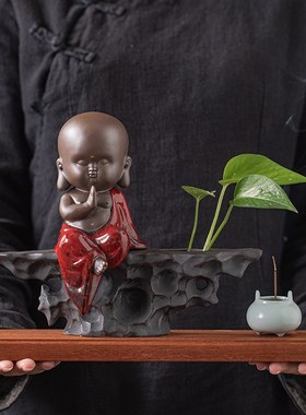 中式禅意小和尚香道摆件创意陶瓷水培客厅书房办公桌面装饰礼品