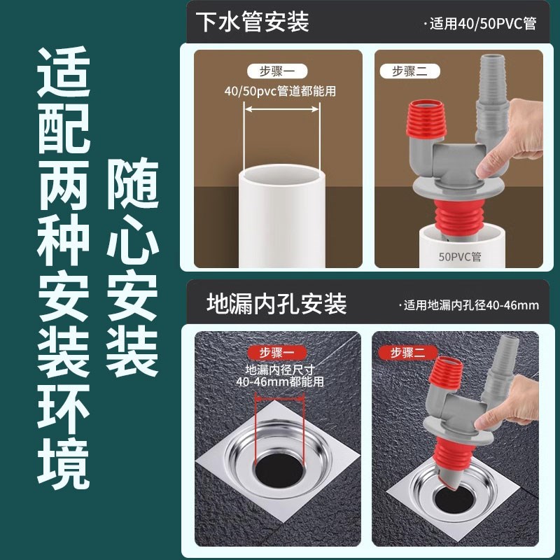 洗衣机扫地机器人排水管下水管三头通下水道二合一三通分水器 - 图1