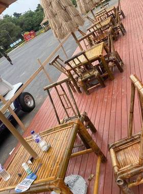 复古庭院竹桌椅组合竹椅子老式竹桌子户外方桌茶桌茶几竹制品家具