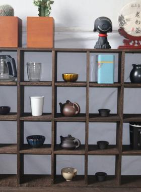 2I复古茶具博古架壁挂装饰架上墙多宝阁茶壶茶杯收纳格子挂墙置物