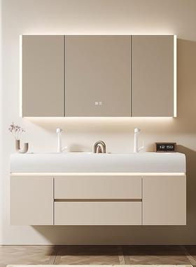 A9L新款奶油风浴室柜组合肤感陶瓷一体盆洗手池柜洗脸洗漱台组合
