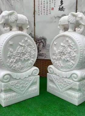 石雕门墩抱鼓石一对汉白玉青石中式仿古狮子庭院别墅门口装饰摆件