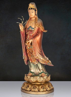 手工彩绘西方三圣神像全铜阿弥陀佛像家用观音菩萨像客厅桌面摆件