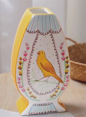 王尔德夜莺的浪漫陶瓷装饰花瓶居家摆件双面手绘花瓶 兴旺增桃花