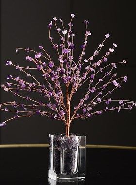 入门玄关水晶发财树摆件轻奢高档客厅电视柜酒柜装饰品高级感小众