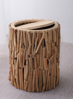 北欧风ins网红垃圾桶原木家用客厅日式简约卧室办公室创意高纸篓