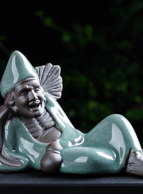 禅意陶瓷茶宠花宠摆件创意小和尚茶道车载配件装饰品桌面家居摆件