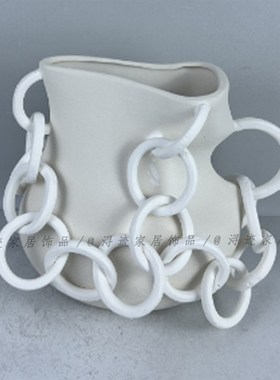 现代创意镂空几何米白色陶瓷花器奶油风装饰桌面板房民宿客厅摆件