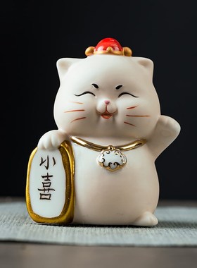 创意陶瓷招财猫摆件客厅可爱发财猫小号桌面客厅装饰品收银台礼品