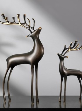 招财铜鹿摆件轻奢高档家居装饰品客厅玄关办公室桌面轻奢高档摆件