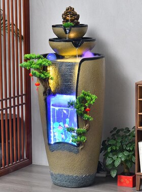 新中式招财鱼缸流水生财摆件室内外玄关电视柜循环水喷泉造景乔迁