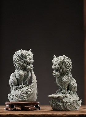 中式守护神兽招财苹果柿子茶宠摆件青砂石国潮水神兽客厅桌面摆设