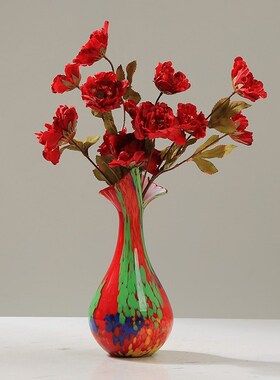 现代轻奢艺术玻璃彩色花瓶摆件客厅酒店插花花器玄关软装饰品摆设
