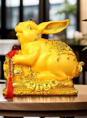 砂金色兔子储钱罐可存可取客厅酒柜电视柜玄关装饰开业乔迁礼品