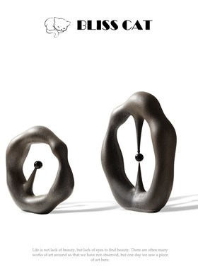 现代简约不规则镂空银色陶瓷摆件样板间售楼处客厅创意艺术装饰品