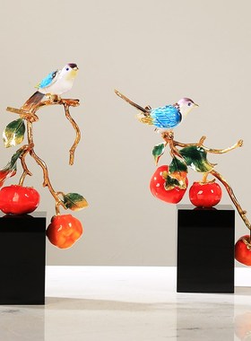 新中式如意柿子喜鹊摆件客厅玄关电视柜酒柜乔迁珐琅彩礼品送礼