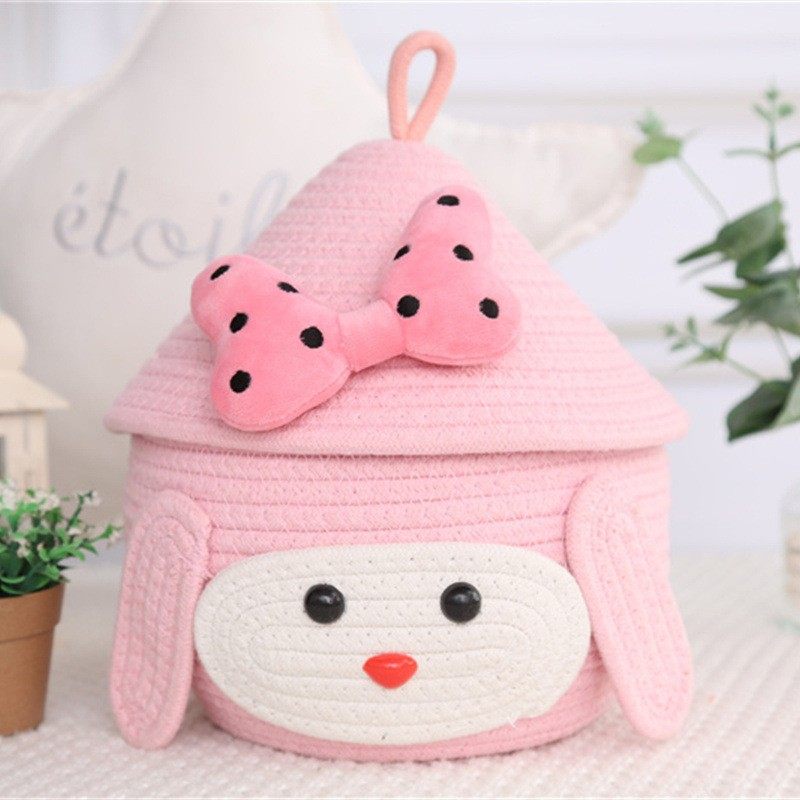 可爱收纳篮杂物蔬菜编织收纳筐零食玩具粉色蝴蝶结棉绳带盖收纳盒,淘宝优惠券,粉丝福利购,淘宝优惠卷