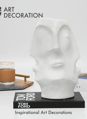 现代极简白色抽象多面人脸人像陶瓷雕塑样板间书柜电视柜桌面摆件