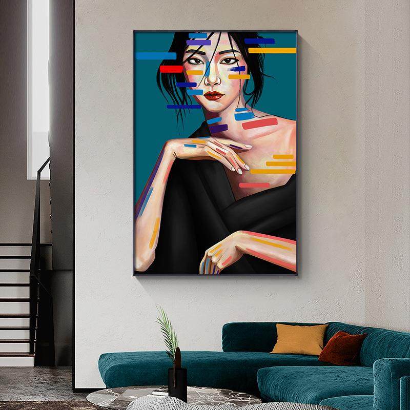 斑斓现代时尚轻奢客厅装饰画玄关人物美女竖版挂画商业空间壁画,淘宝优惠券,粉丝福利购,淘宝优惠卷