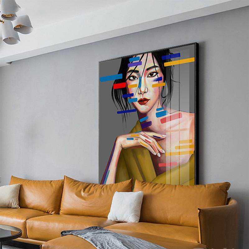 斑斓现代时尚轻奢客厅装饰画玄关人物美女竖版挂画商业空间壁画,淘宝优惠券,粉丝福利购,淘宝优惠卷