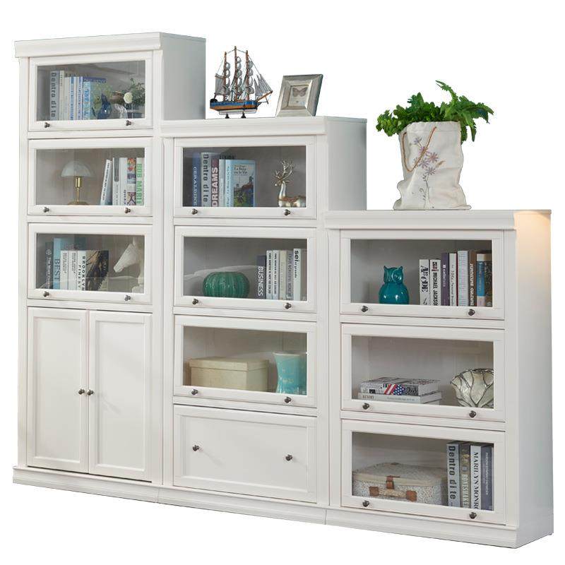 美式实木书柜客厅置物架玻璃门儿童收纳书架书橱落地防尘储物柜子,淘宝优惠券,粉丝福利购,淘宝优惠卷