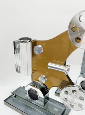 现代轻奢简约几何水晶留声机摆件复古留声机饰品样板间软装家居