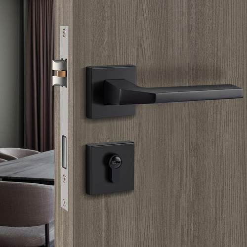 室内卧室门锁黑色分体门锁磁吸静音门锁实木门把手锁家用 - 图0