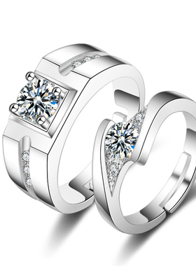925莫桑石戒指女结婚情侣对戒韩版钻石纯银戒送女友老婆生日礼物