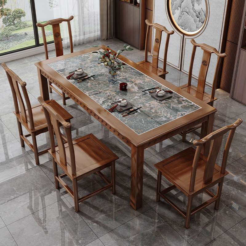 现代实木亮光岩板餐桌椅组合4人6人简约家用小户型长方形吃饭桌子,淘宝优惠券,粉丝福利购,淘宝优惠卷