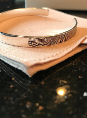 990纯银手镯 私人定制 指纹 刻字 情侣男女时尚个性 男士简约个性