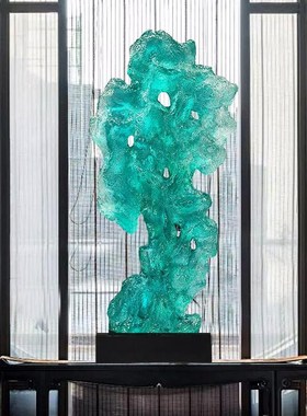 新中式透明树脂大型落地太湖石头雕塑售楼处酒店抽象玄关摆件客厅
