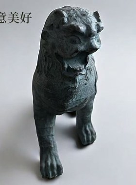 沧州铁狮子镇海吼中式摆件黑色钛铁复古纯红木座防聚财镇宅纪念品