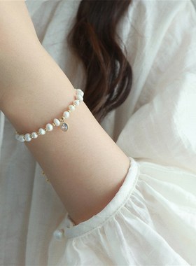 因缺斯汀【温柔陷阱】不规则珍珠爱心手链小众设计可调节手饰百搭