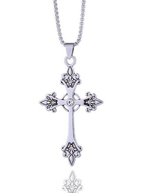 花纹十字架项链长款毛衣链百搭装饰品配饰男女生通勤开学生日礼物