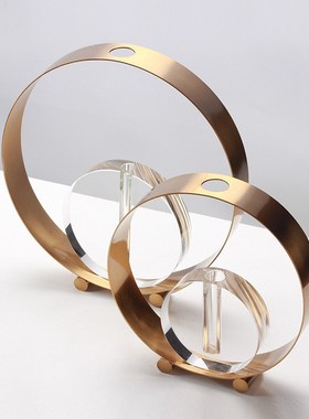 现代轻奢圆环金属花器摆件售楼处样板间餐厅酒店客厅装饰水晶花瓶